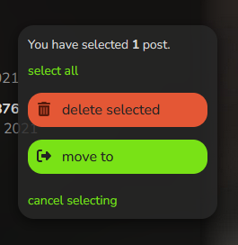 This response is an image of a pop-up window prompting the user to select all posts or delete selected posts. (Captioned by AI)