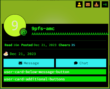 Demo'ing the overflow in usercards, note the Chopped AAAA's on the right edge